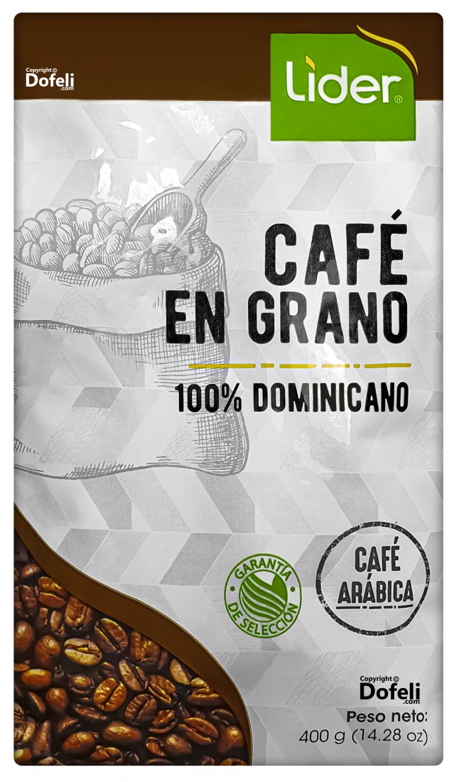 Dominican Arabica coffee beans by Líder, artisan roasted for a pure flavor from Jarabacoa mountains.